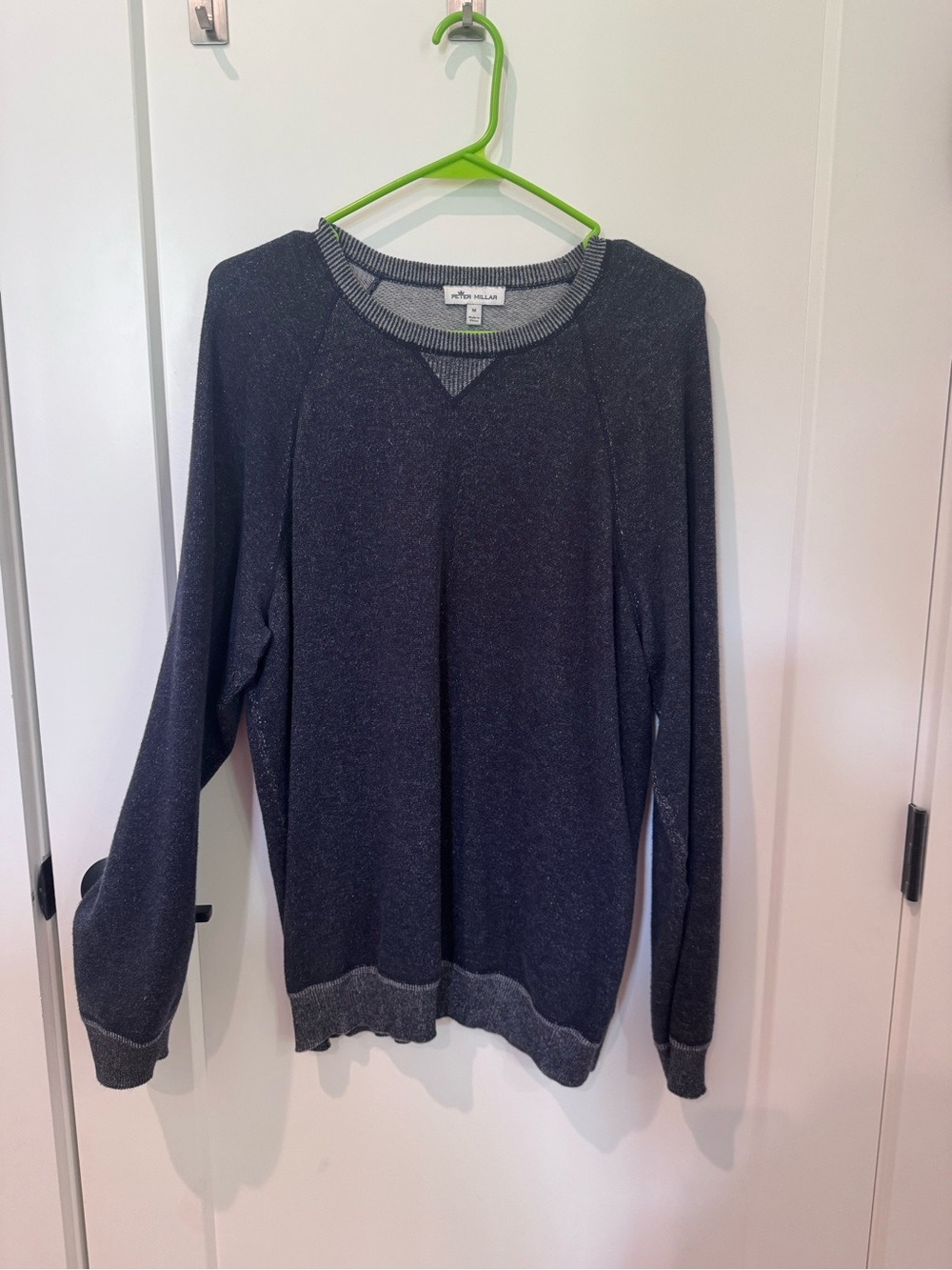 Peter Millar Navy Crewneck Sweater with Heathered Trim